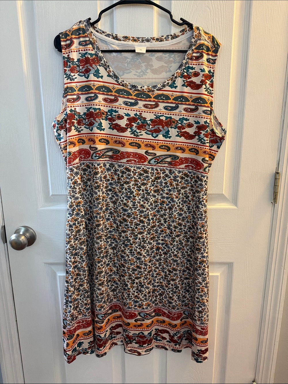 Sleeveless Boho Floral Stripe Dress - Multicolor
